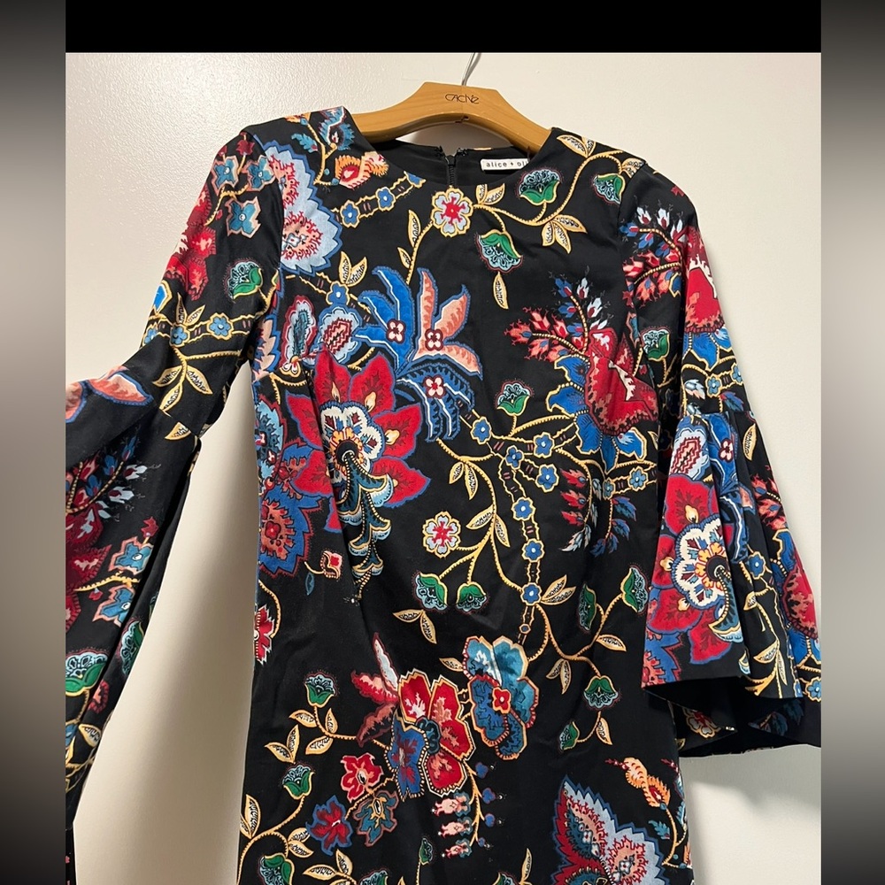Alice and Olivia Floral Bell Sleeve Dress